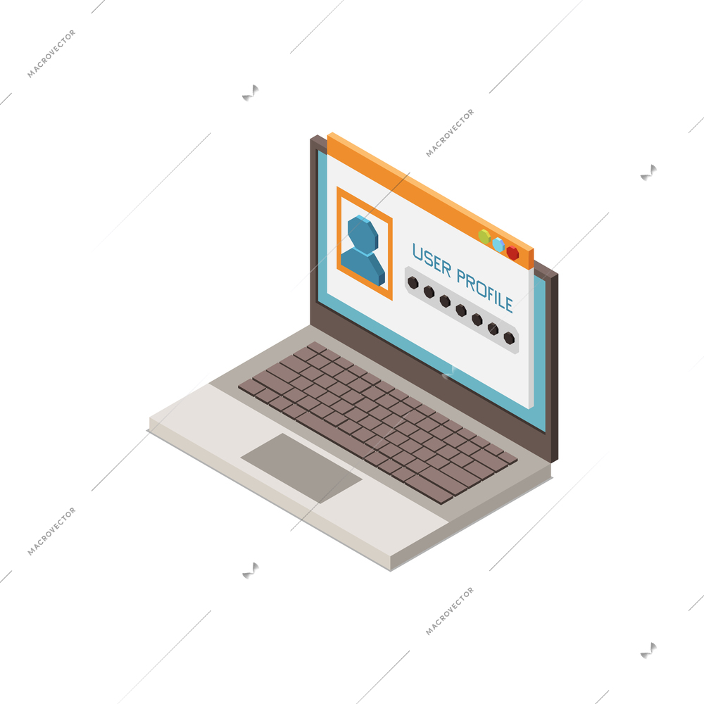 Digital control icon with password protected user profile isometric vector illustration