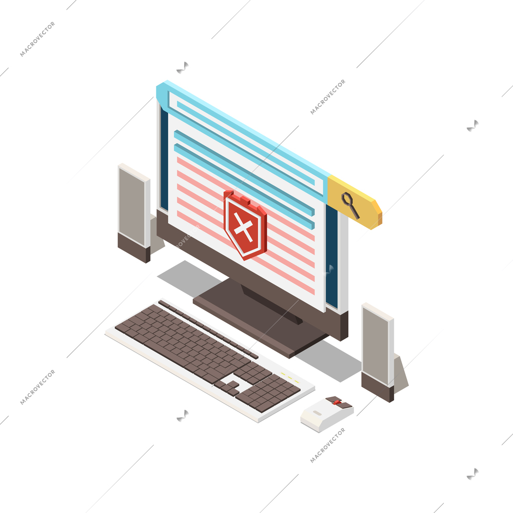 Digital control concept with forbidden content sites on computer isometric vector illustration