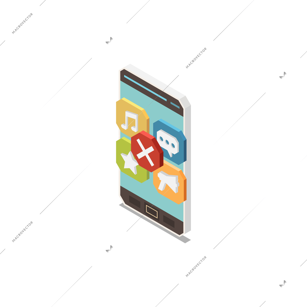 Isometric digital control icon with smartphone and banned applications vector illustration