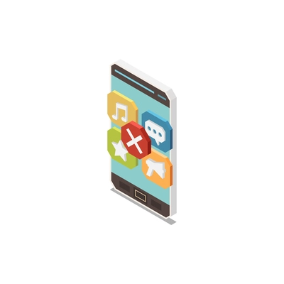 Isometric digital control icon with smartphone and banned applications vector illustration