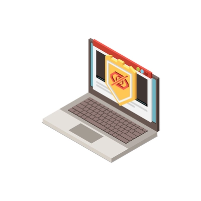 Banned online content on computer digital control icon isometric vector illustration