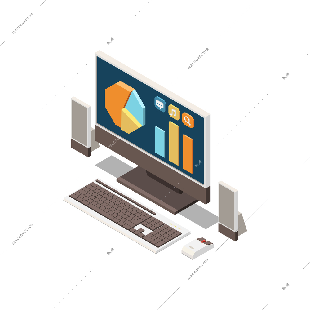 Digital control icon with statistics of application use on computer 3d vector illustration