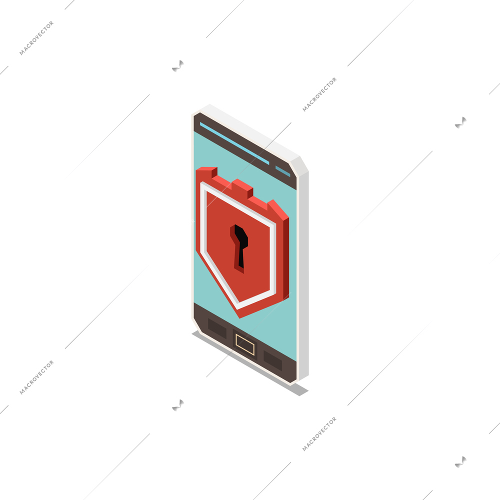Password protected smartphone digital control icon on white background isometric vector illustration