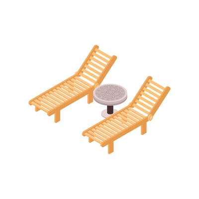 Garden or terrace furniture with two lounge armchairs and small table 3d isometric vector illustration