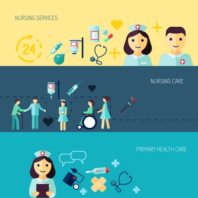 Nurse service primary health care banner set isolated vector illustration