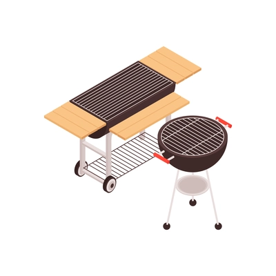 Outdoor barbecue and grill isometric icon on white background 3d vector illustration