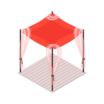 Garden red gazebo isometric icon on white background 3d vector illustration