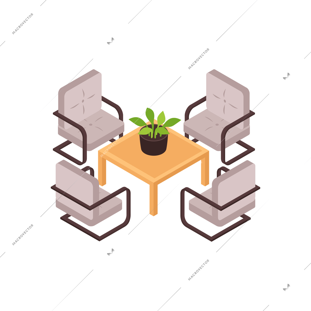 Four garden chairs and table on white background 3d isometric vector illustration