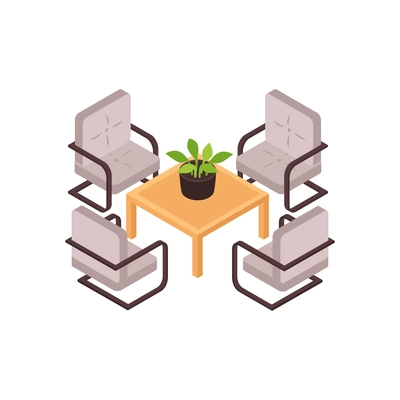 Four garden chairs and table on white background 3d isometric vector illustration