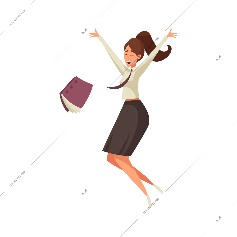 Happy woman jumping with joy flat vector illustration