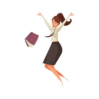 Happy woman jumping with joy flat vector illustration