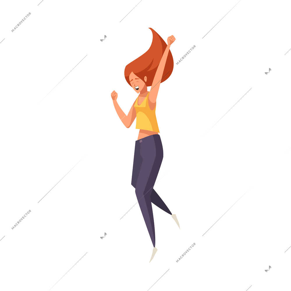 Flat icon of joyful jumping woman on white background vector illustration