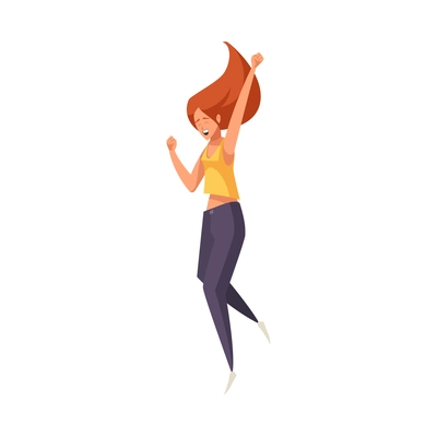 Flat icon of joyful jumping woman on white background vector illustration