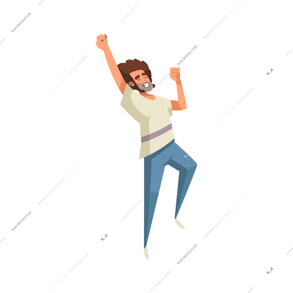 Cheerful man jumping flat vector illustration