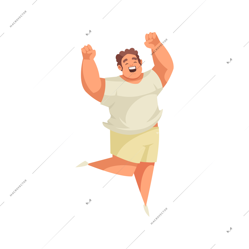 Chubby man leaping with joy flat vector illustration