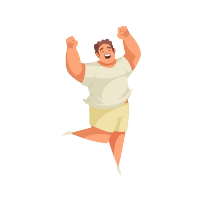 Chubby man leaping with joy flat vector illustration