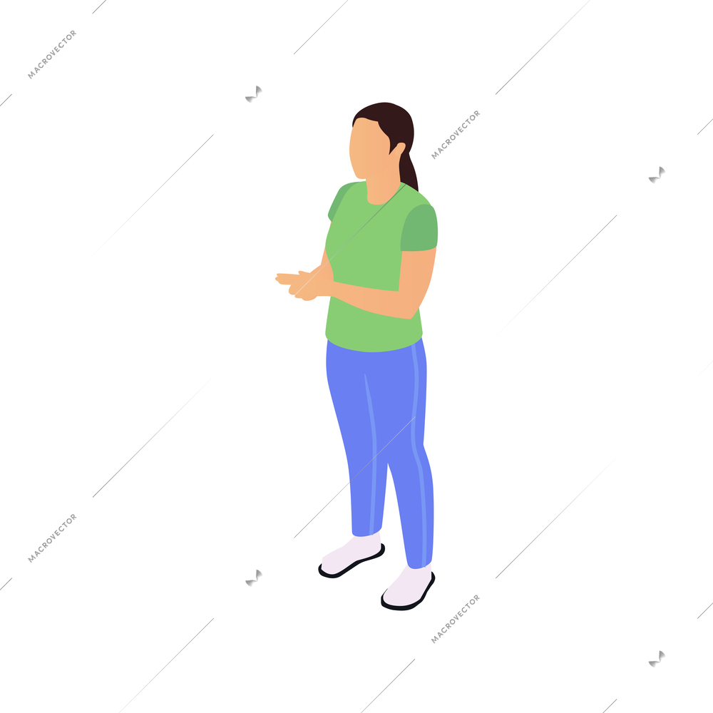 Public protest female character on white background 3d isometric vector illustration