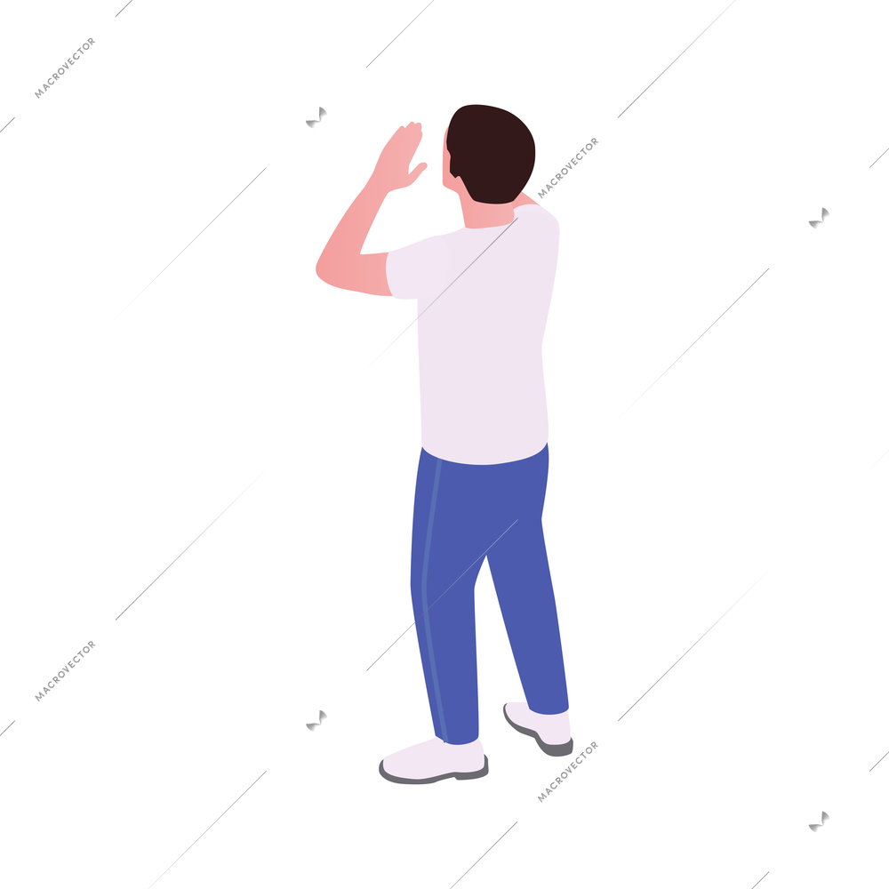 Street protest participant character back view icon isometric vector illustration