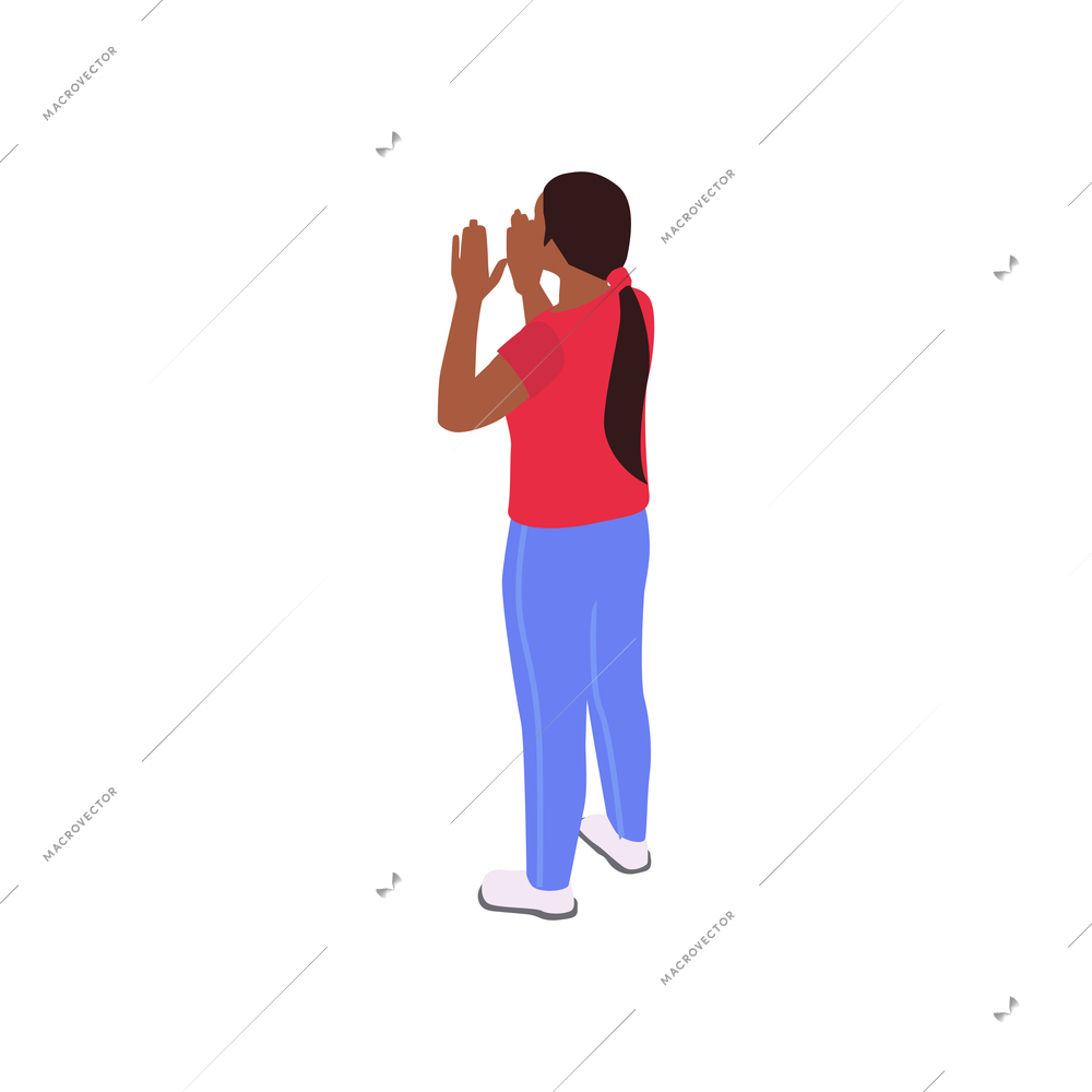 Black woman shouting during public demonstration 3d isometric vector illustration