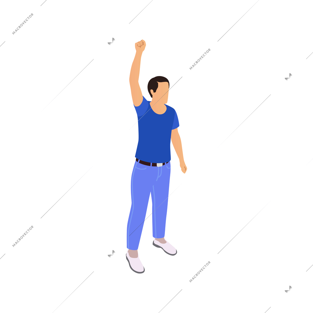 3d view of male character during public protest isometric icon vector illustration