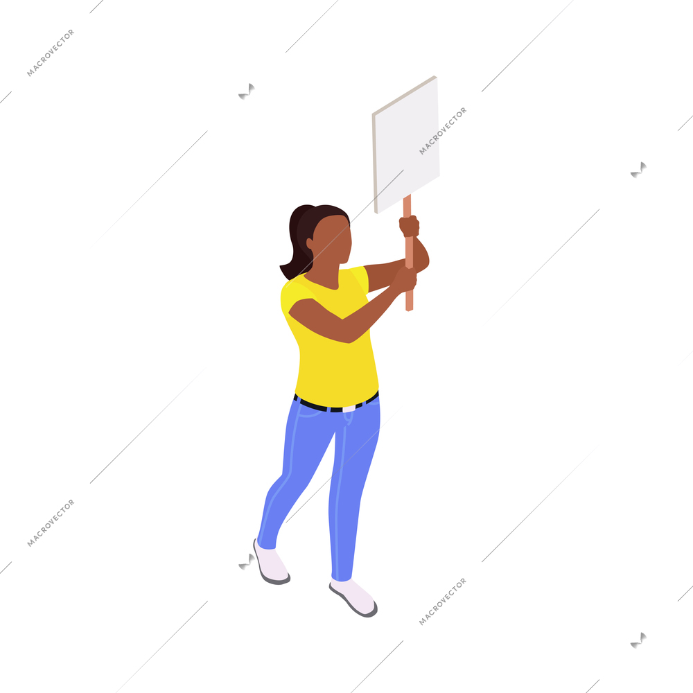 Woman protester with blank poster isometric icon 3d vector illustration