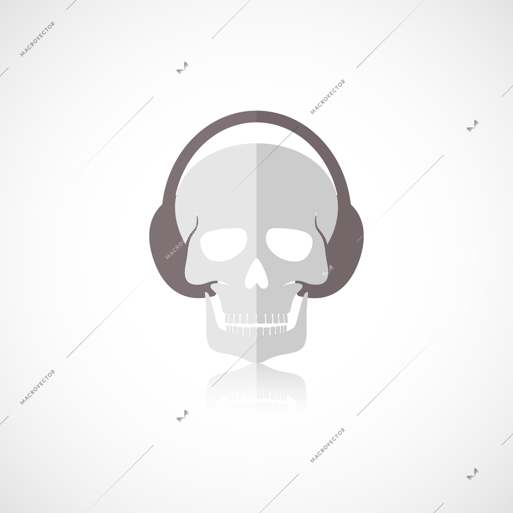 Human skull with headphones isolated on white background vector illustration