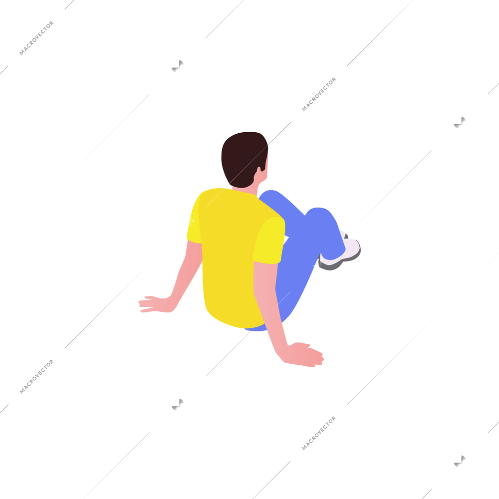 Public protest character in bright clothes sitting on white background isometric vector illustration
