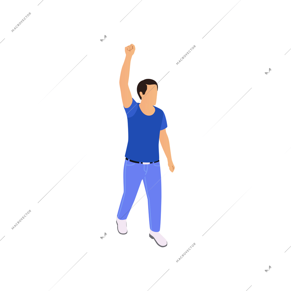 Man taking part in public protest isometric icon on white background vector illustration