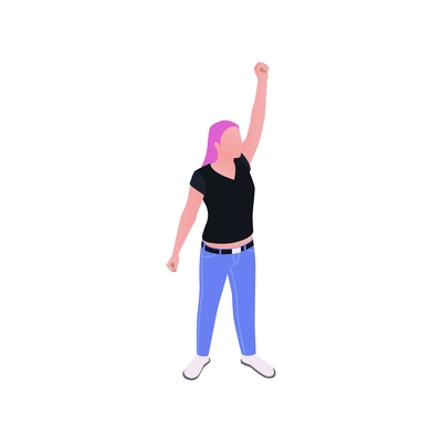 Lgbt protest icon of female character with pink hair on white background isometric vector illustration