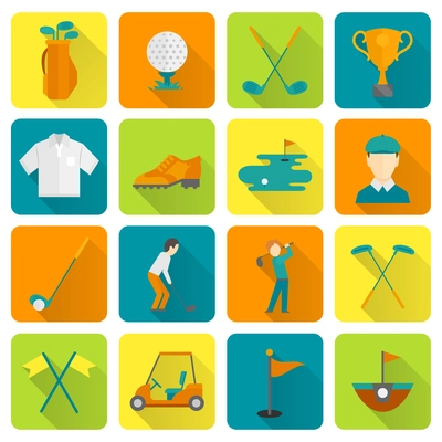 Golf cup bag championship course icons set isolated vector illustration