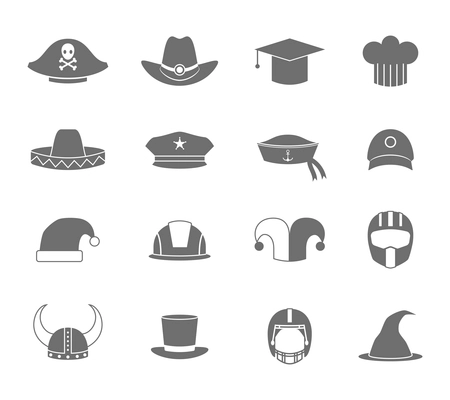 Modern and old hat and caps black and white icons set isolated vector illustration
