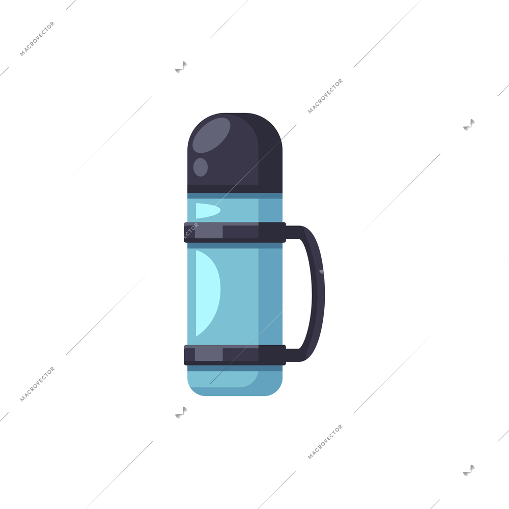 Blue thermos bottle on white background cartoon vector illustration