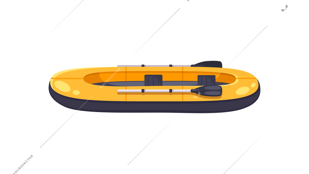 Cartoon inflatable boat with paddles on white background vector illustration