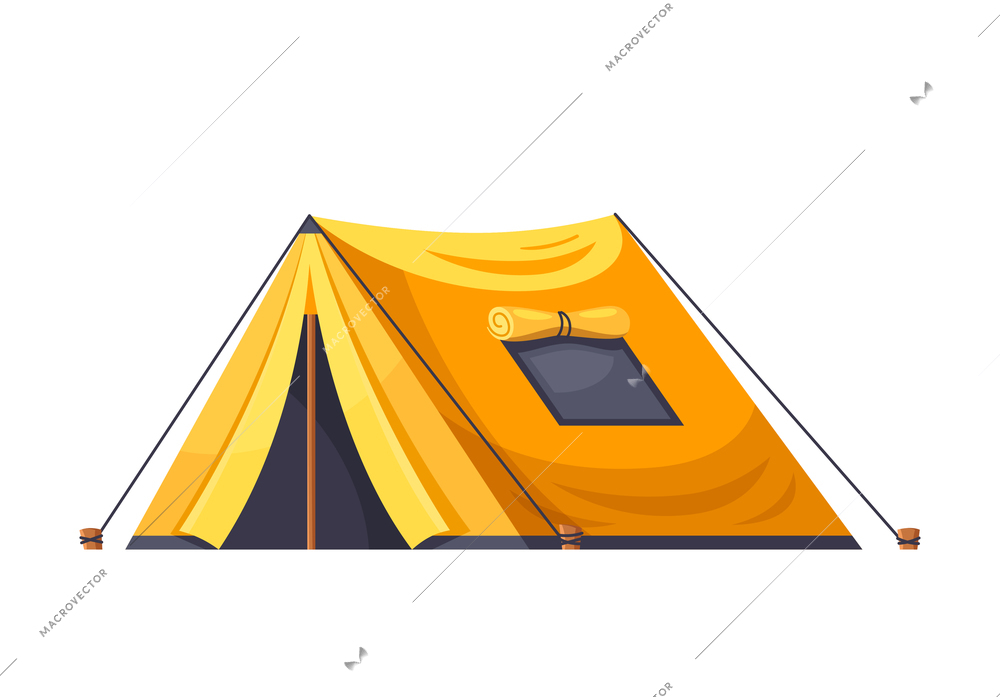 Yellow tent for outdoor travel cartoon vector illustration