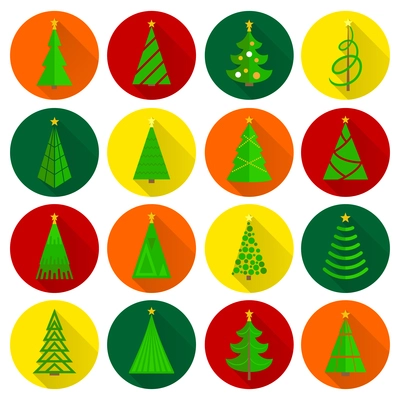 Christmas tree xmas celebration holiday flat round buttons icons set isolated vector illustration