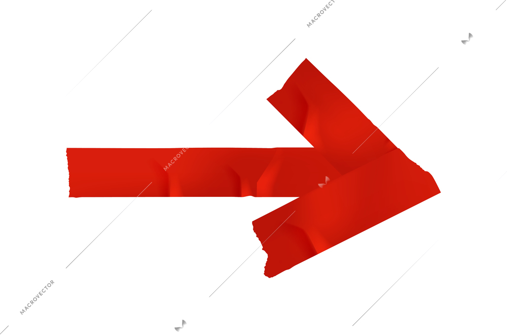 Pieces of red sticky tape in shape of arrow on white background realistic vector illustration