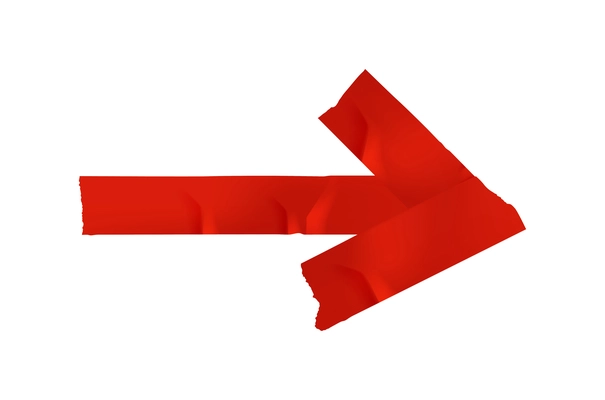 Pieces of red sticky tape in shape of arrow on white background realistic vector illustration