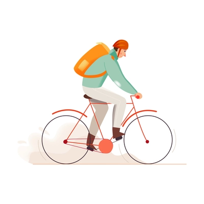 Flat food delivery man riding bike vector illustration