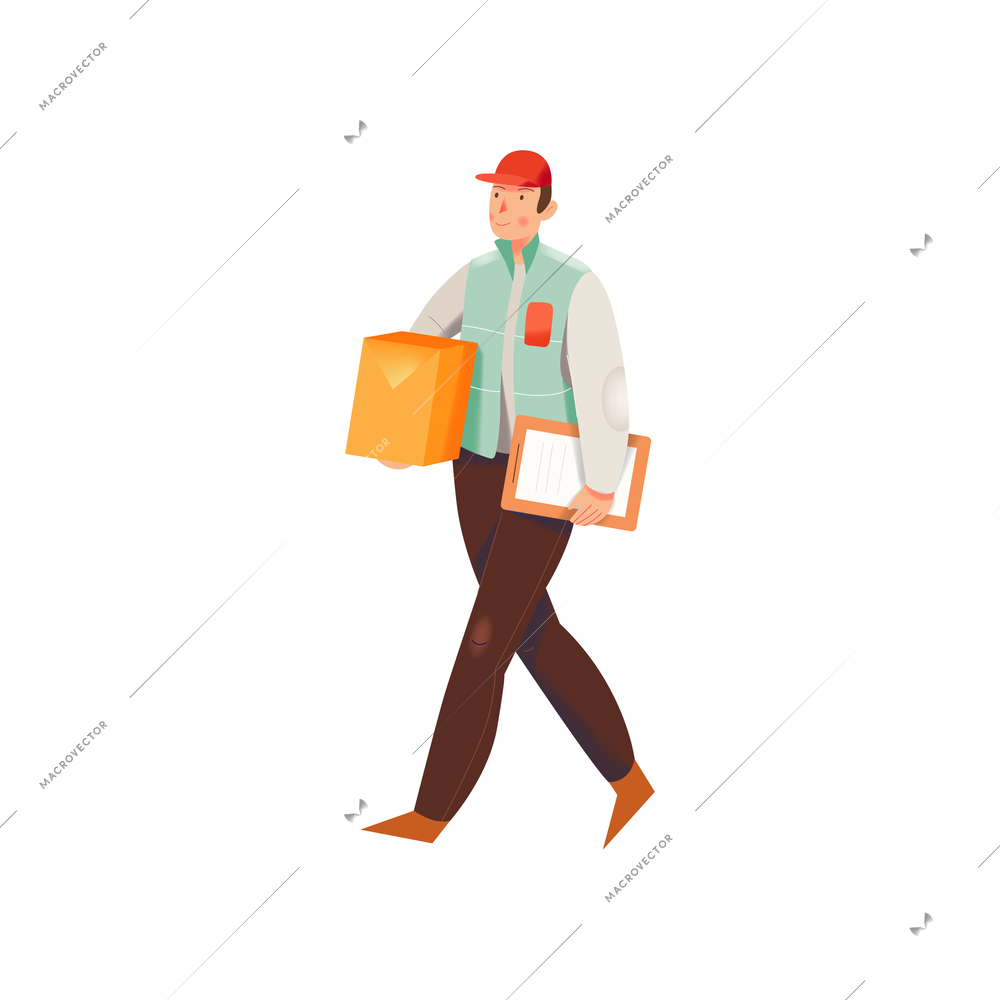 Flat icon of delivery service man carrying parcel vector illustration
