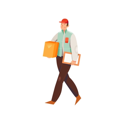 Flat icon of delivery service man carrying parcel vector illustration