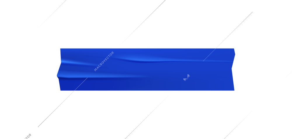 Blue adhesive tape piece stuck on white background realistic vector illustration