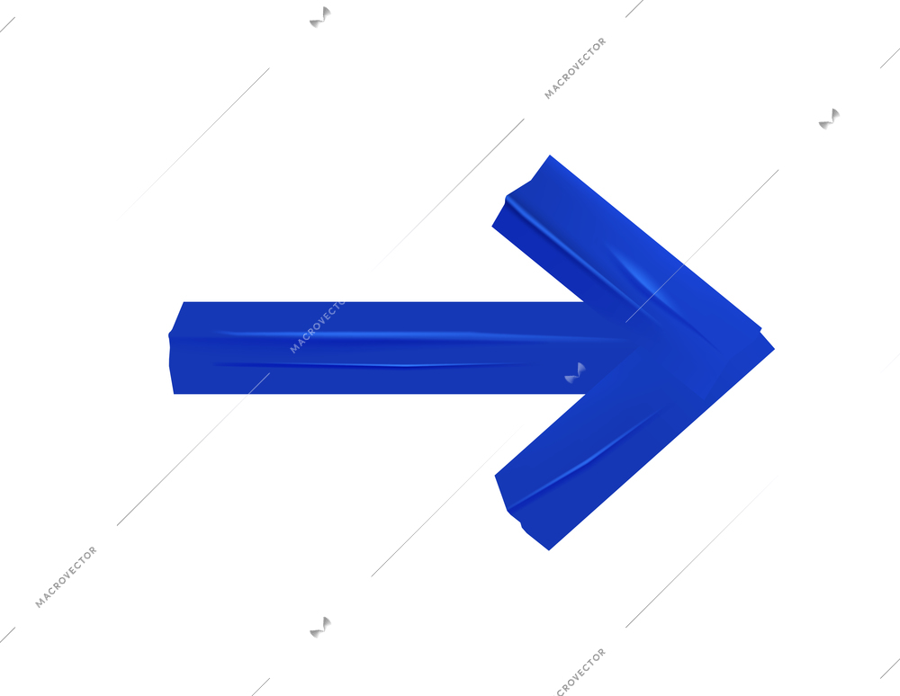 Blue sticky tape arrow on white background realistic vector illustration