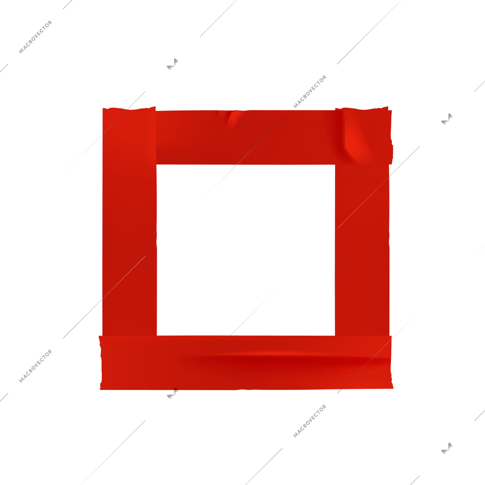 Pieces of red adhesive tape in shape of square on white background realistic vector illustration