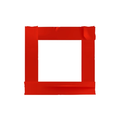 Pieces of red adhesive tape in shape of square on white background realistic vector illustration