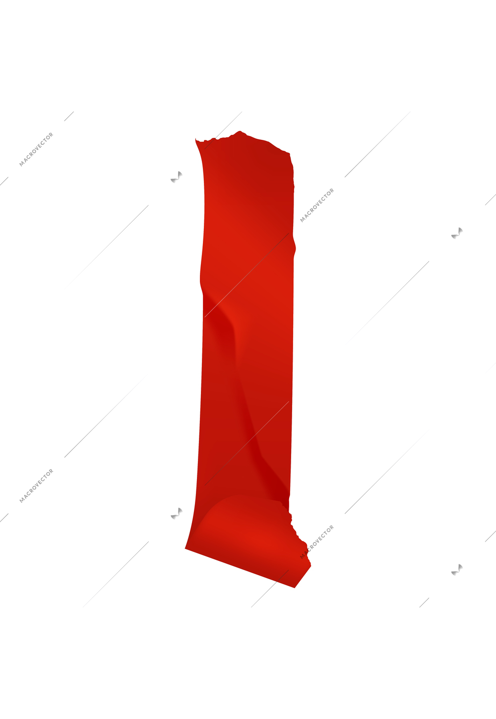 Crumpled vertical piece of red sticky tape realistic vector illustration