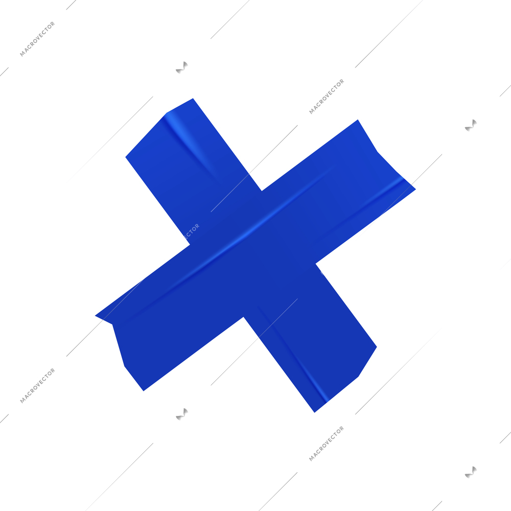 Adhesive paper blue cross realistic icon on white background vector illustration