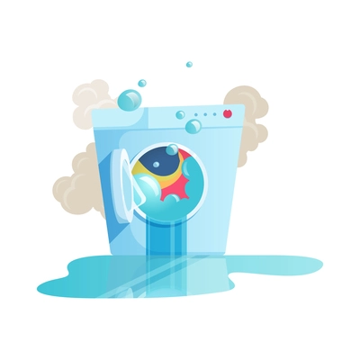 Damaged leaking washing machine icon on white background flat vector illustration