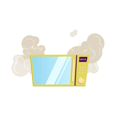 Broken household appliance icon with damaged microwave oven flat vector illustration