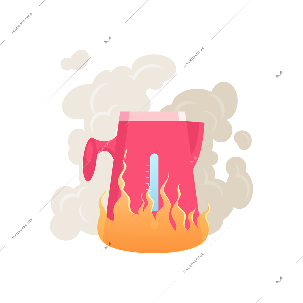 Flat icon of burning broken electric kettle vector illustration