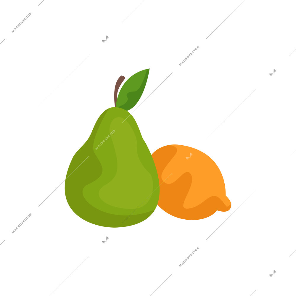 Fruit flat icon with ripe pear and lemon vector illustration